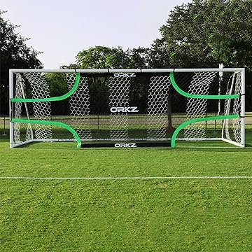 Soccer Goal Target Net - 24ft x 8ft Scoring Training Equipment - Improve Kick Practice Shooting Targets, Portable Football Target Sheet with Carry Bag, Ground Stakes, Bungee Cord Included