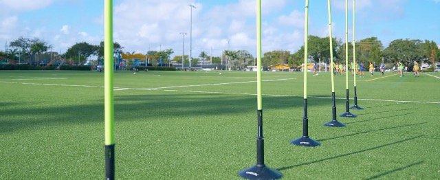 Soccer Agility Poles 6ft - Slalom Speed Training Set with Rubber Bases, Spring Loaded, Ground Spikes and Carry Bag - Multifunctional Soccer Training Kit 8 Pack - Image 2