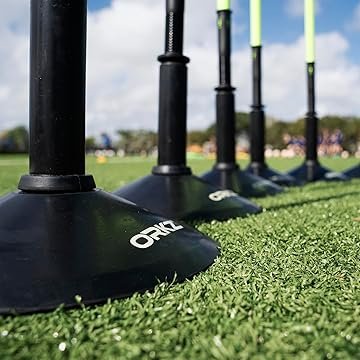 Soccer Agility Poles 6ft - Slalom Speed Training Set with Rubber Bases, Spring Loaded, Ground Spikes and Carry Bag - Multifunctional Soccer Training Kit 8 Pack - Image 7