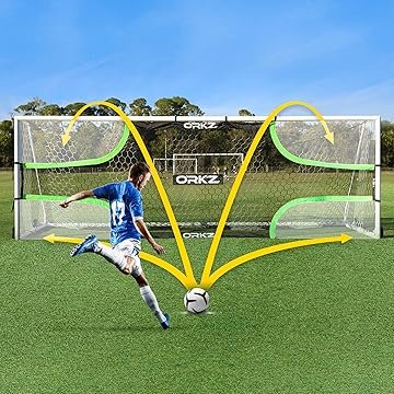 Soccer Goal Target Net - 24ft x 8ft Scoring Training Equipment - Improve Kick Practice Shooting Targets, Portable Football Target Sheet with Carry Bag, Ground Stakes, Bungee Cord Included - Image 4